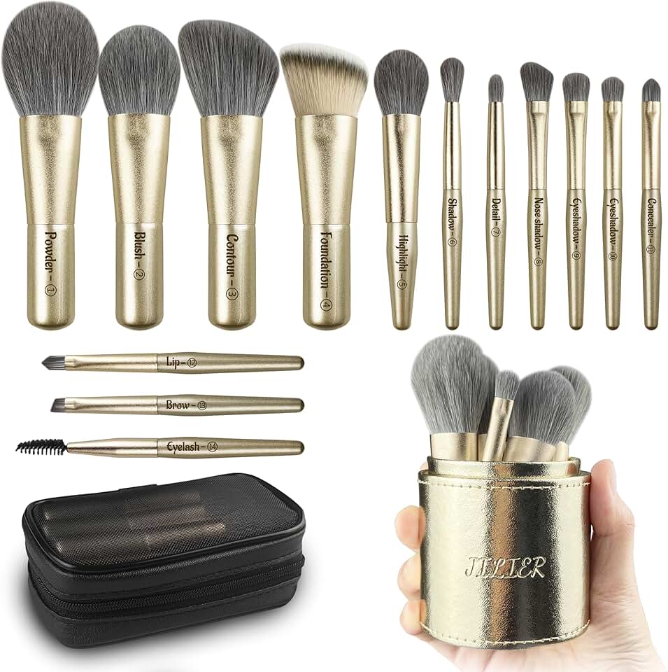14-piece travel makeup brush set with case