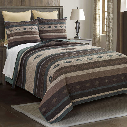King Bedding Set  3 Piece  Sierra Vista Southwest Quilt Set with King Quilt and King Pillow Shams  Machine Washable
