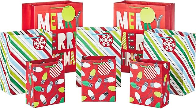Set of 8 Christmas Gift Bags in assorted sizes and colors