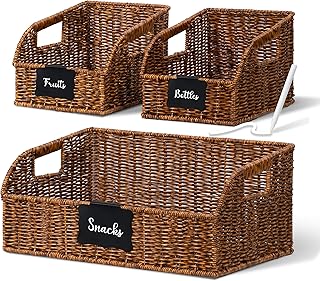 Set of 3 Handwoven Wicker Storage Baskets with Chalkboard