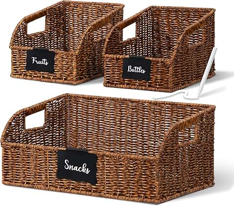 Set of 3 Handwoven Wicker Storage Baskets with Chalkboard