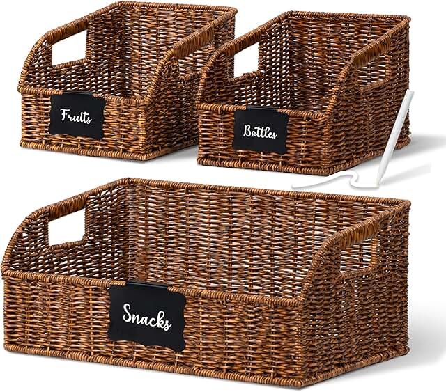 Set of 3 Handwoven Wicker Storage Baskets with Chalkboard