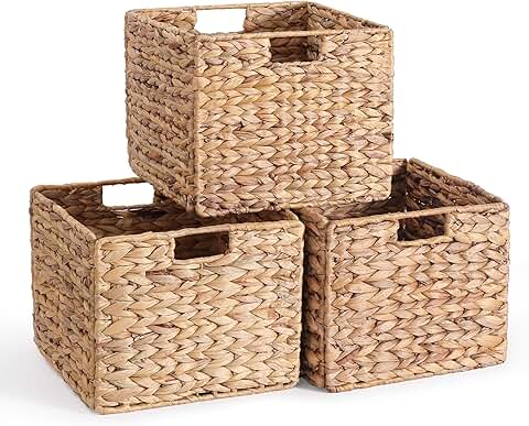 Set of 3 Water Hyacinth Storage Baskets, 12x12x10 inches