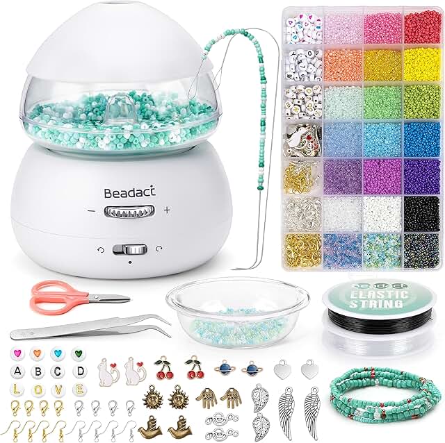 Battery-Powered Bead Spinner with 21000 Glass Beads for Jewelry Making