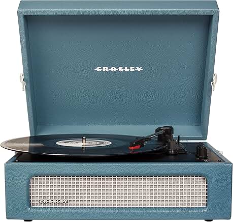 Vintage portable vinyl record player with Bluetooth and built-in speakers