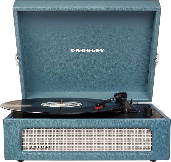 Vintage portable vinyl record player with Bluetooth and built-in speakers