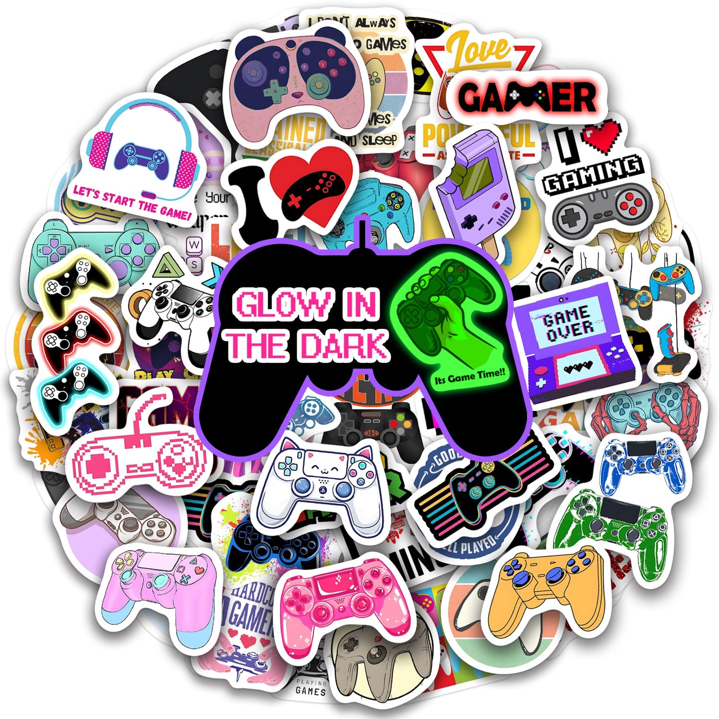 70 Glow-in-the-Dark Gamepad Stickers for Kids and Teens