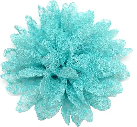 Set of 10 turquoise lace petal fabric flowers, 4 inches