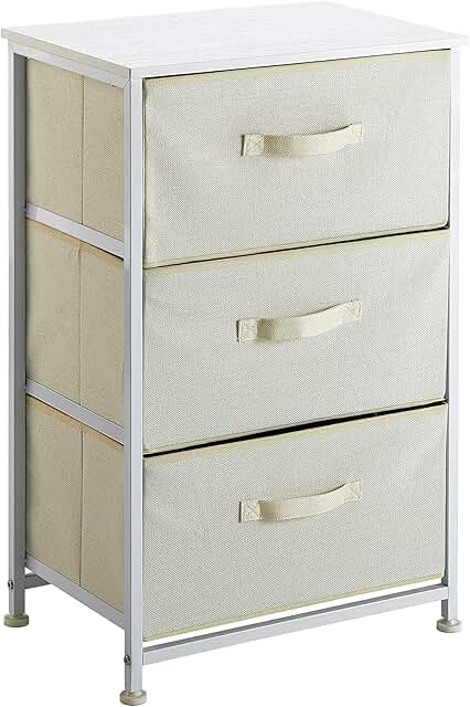 Cream 3-Tier Fabric Storage Cart with MDF Frame