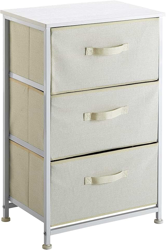 Cream 3-Tier Fabric Storage Cart with MDF Frame
