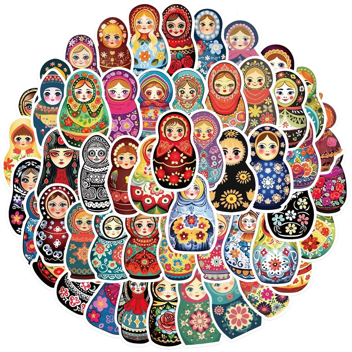 50 Russian Nesting Dolls Stickers for Journals and More