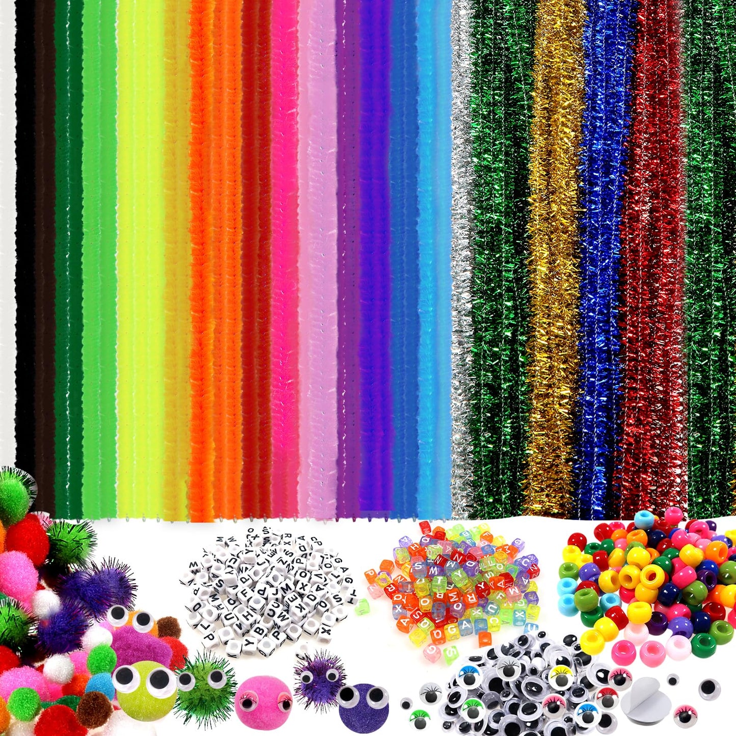 Deluxe Craft Kit with 1360pcs Pipe Cleaners, Pom Poms