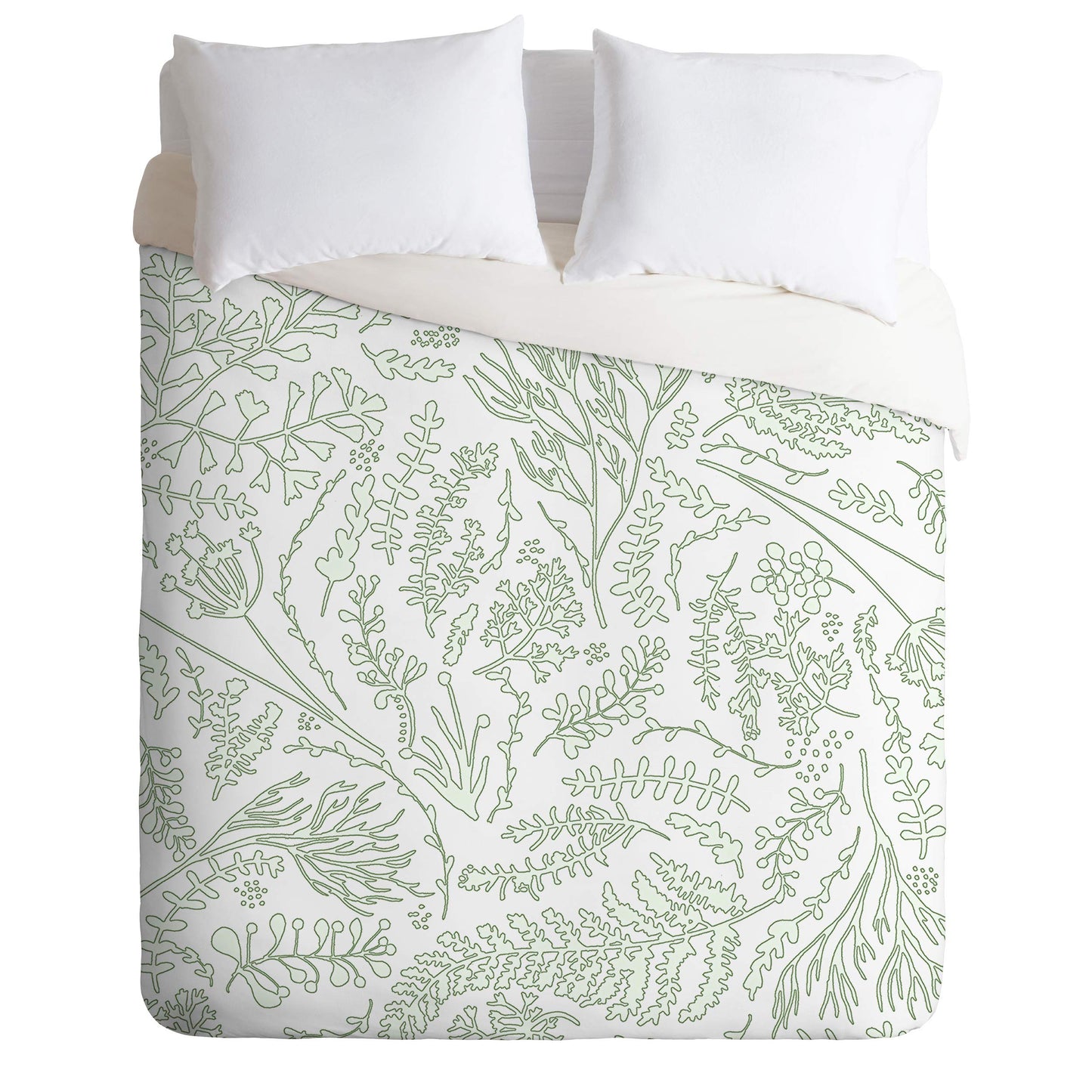 Monika Strigel Herbs and Ferns Green and White Duvet Set with Pillow Sham, Twin