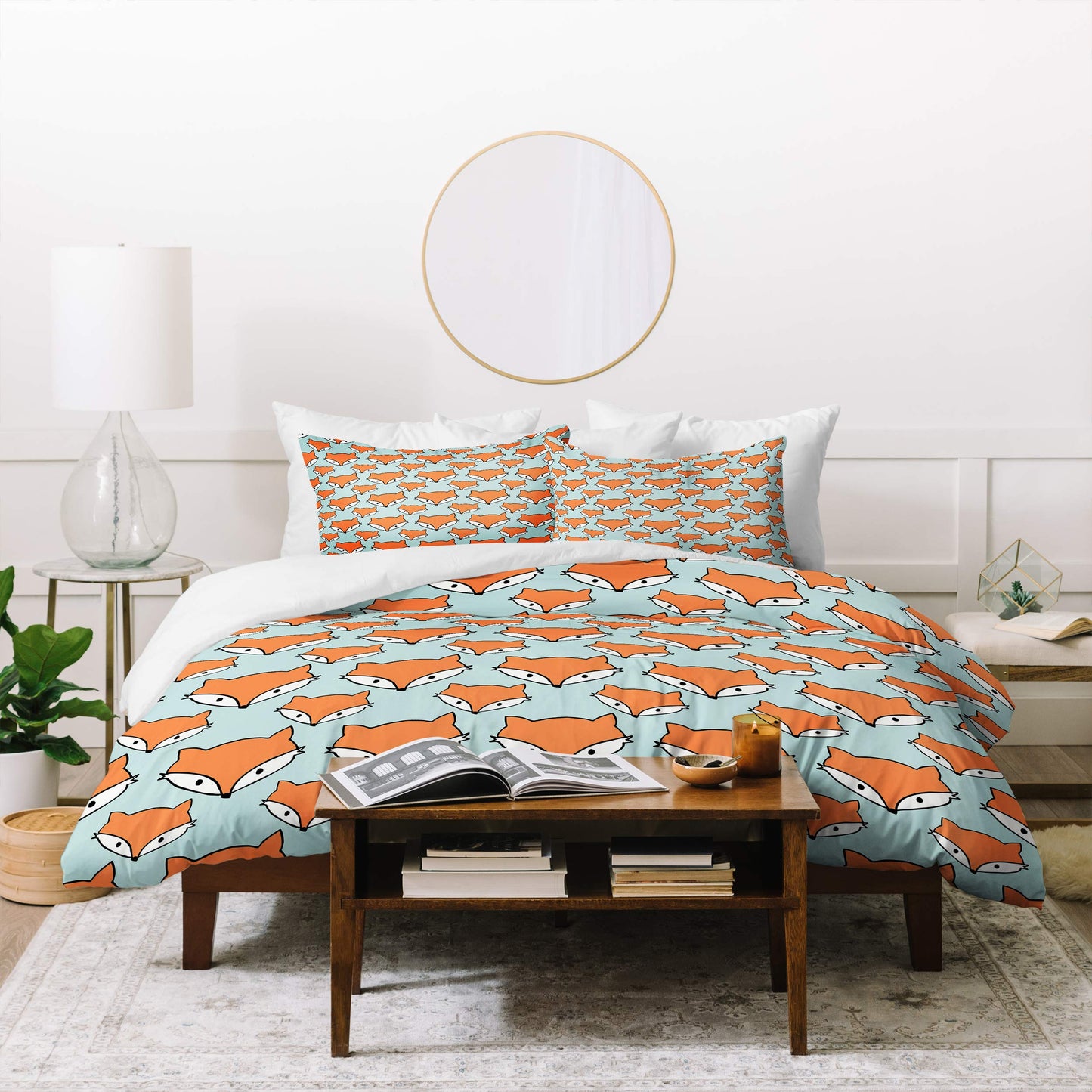 Allyson Johnson So Foxy Duvet Set with Two Pillow Shams, Queen/Full, Orange