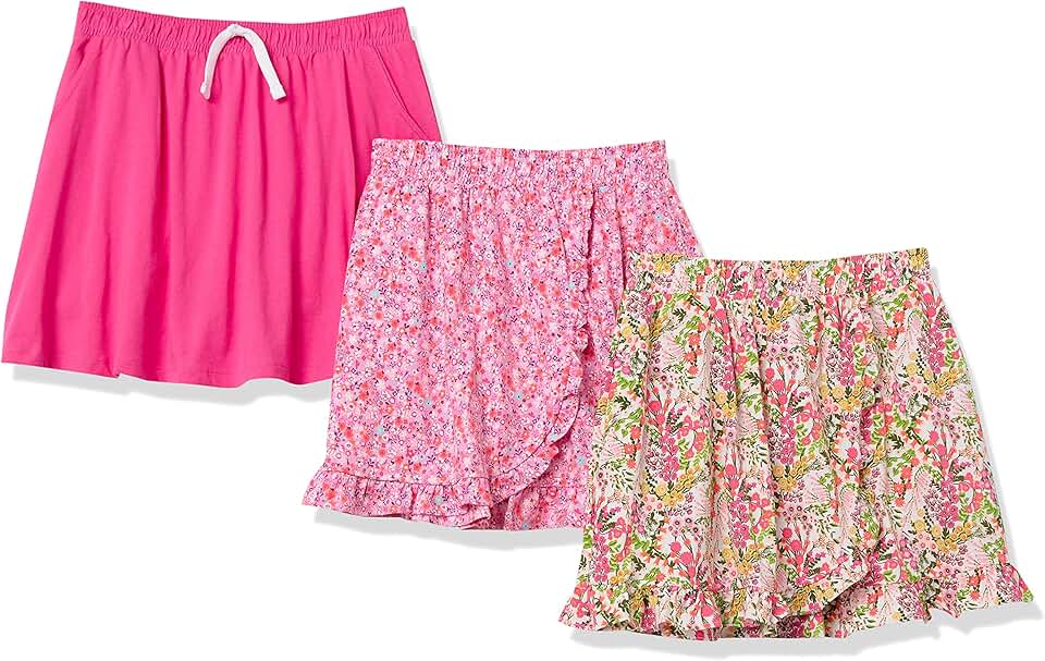Girls' and toddlers' knit skorts with elastic waist and breathable shorts, pack of 3