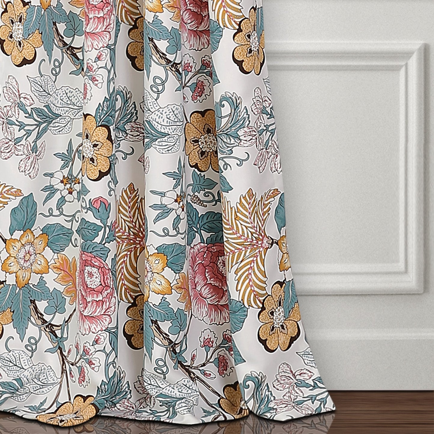 Sydney Curtains  Floral Garden Room Darkening Window Panel Set for Living, Dining, Bedroom Pair), 95 x 52, Blue and Yellow, L, Blue  Yellow