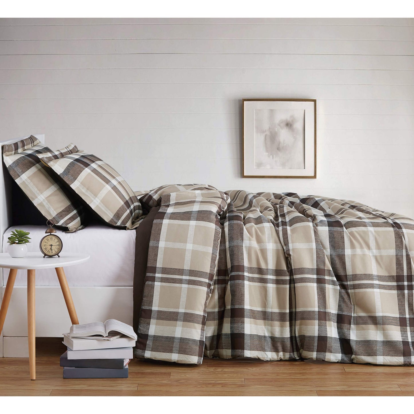 Truly Soft Paulette Plaid Comforter Set, Full/Queen, Taupe