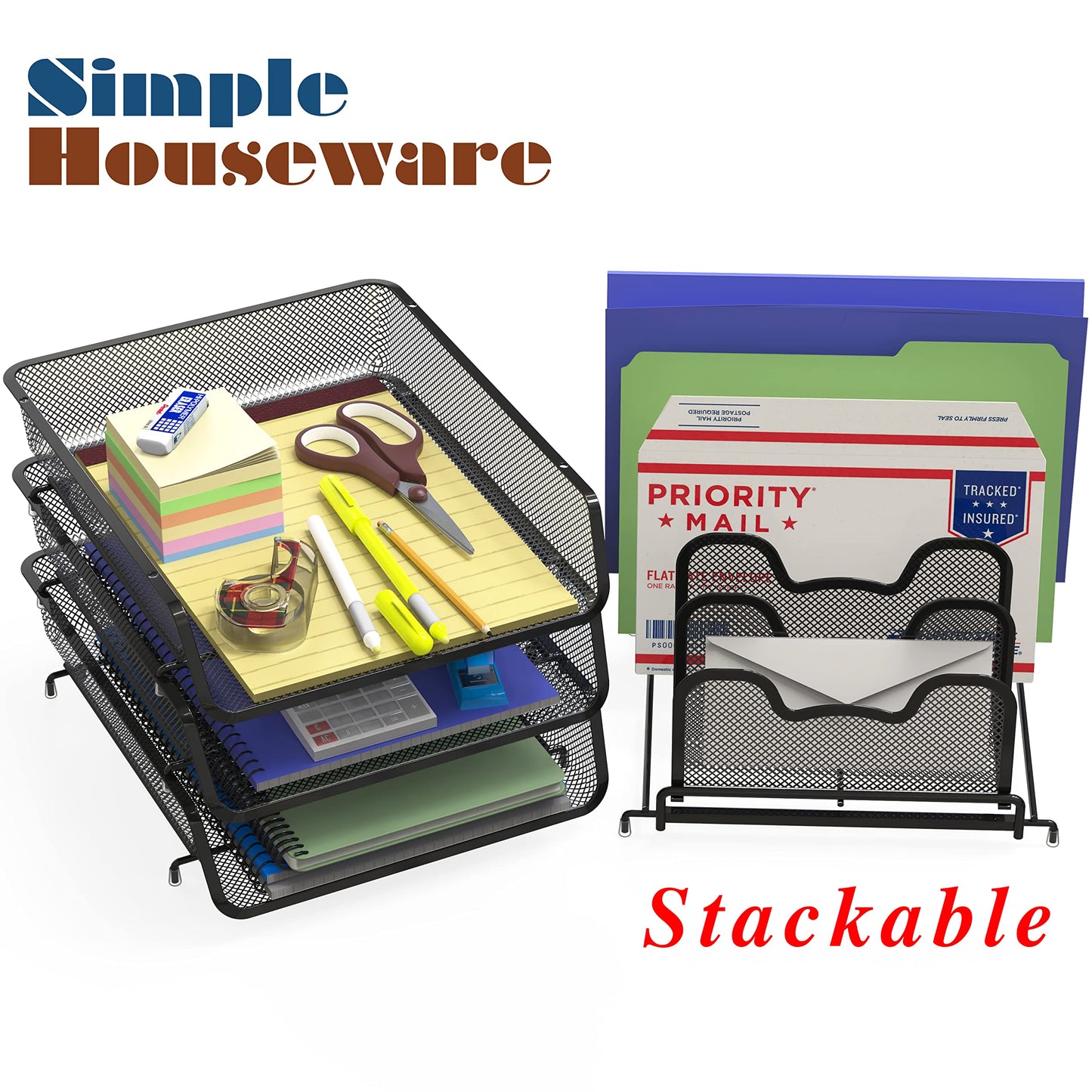 3-Tier Stackable Desk Organizer with 5 Compartments