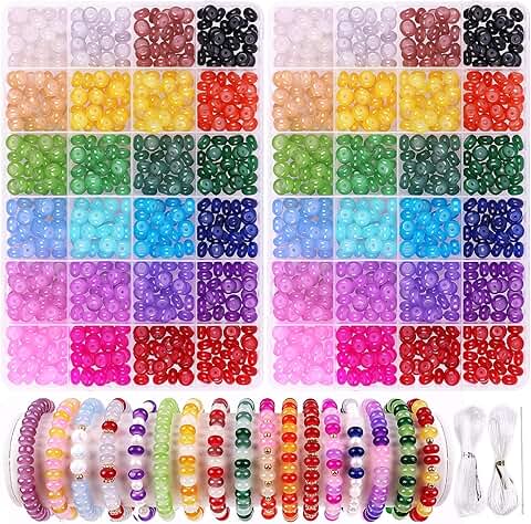 1250 Glass Beads for Jewelry Making, 24 Colors, 5x8mm