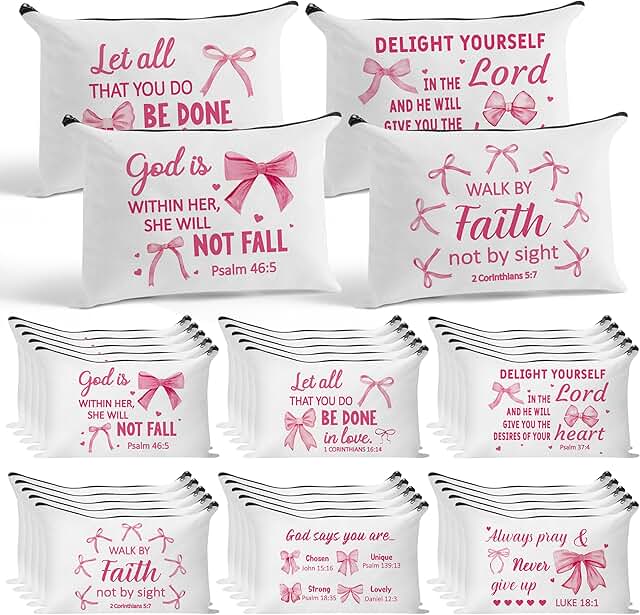 Pink Bible Verse Makeup Bags Set, 30 Pieces
