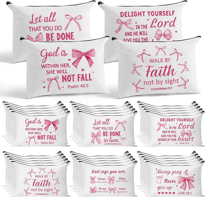 Pink Bible Verse Makeup Bags Set, 30 Pieces