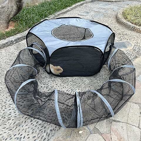 Foldable Small Animal Playpen with Tunnel for Indoor and Outdoor Use
