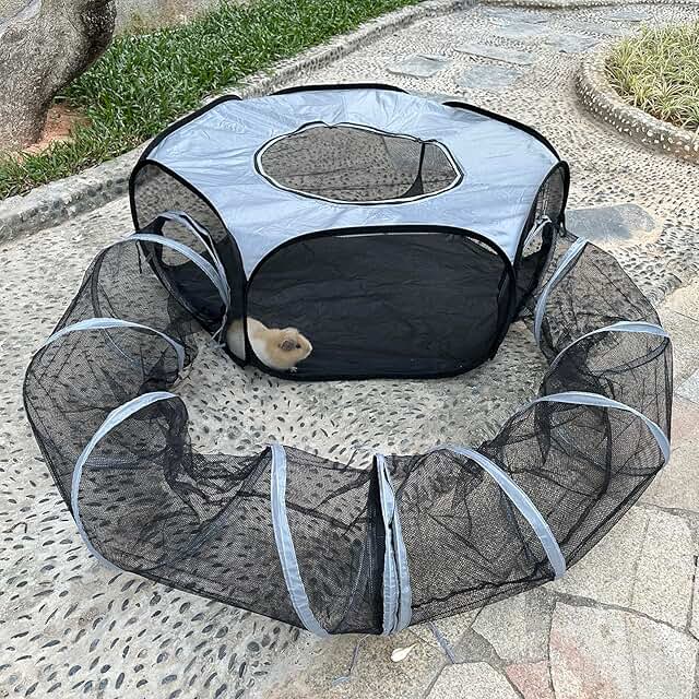 Foldable Small Animal Playpen with Tunnel for Indoor and Outdoor Use
