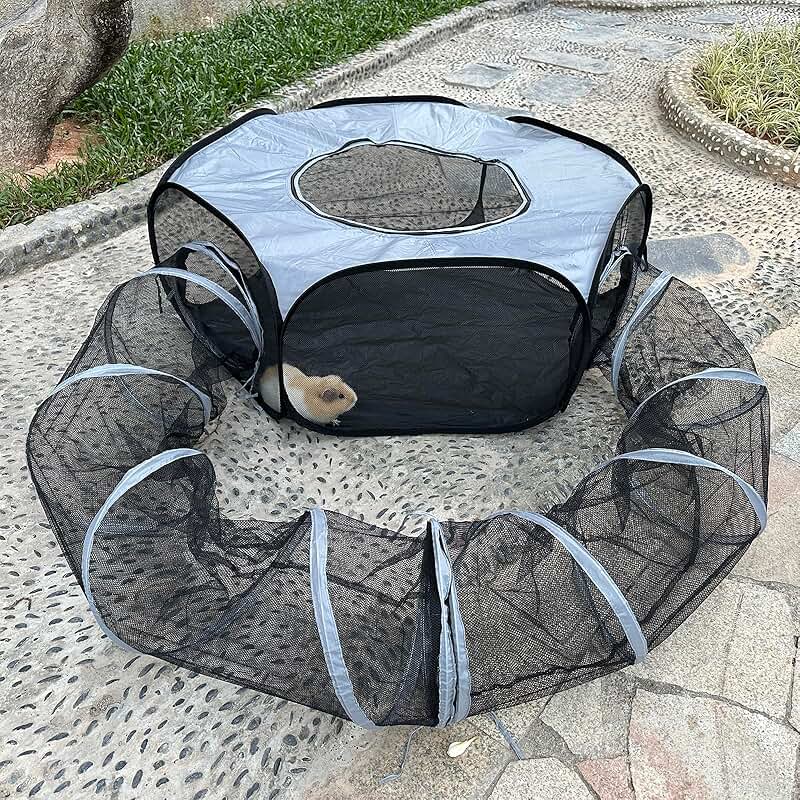 Foldable Small Animal Playpen with Tunnel for Indoor and Outdoor Use