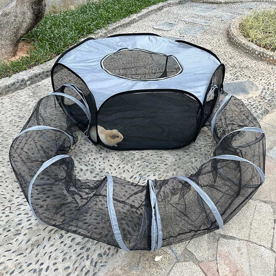 Foldable Small Animal Playpen with Tunnel for Indoor and Outdoor Use