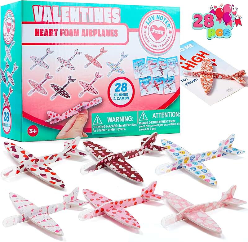 28 Valentine's Day Cards with Foam Airplanes for Classroom Gift Exchange