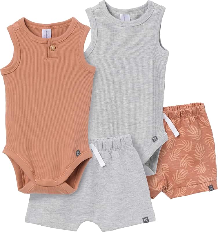 Baby Boys Ribbed Sleeveless Bodysuit and Shorts Set