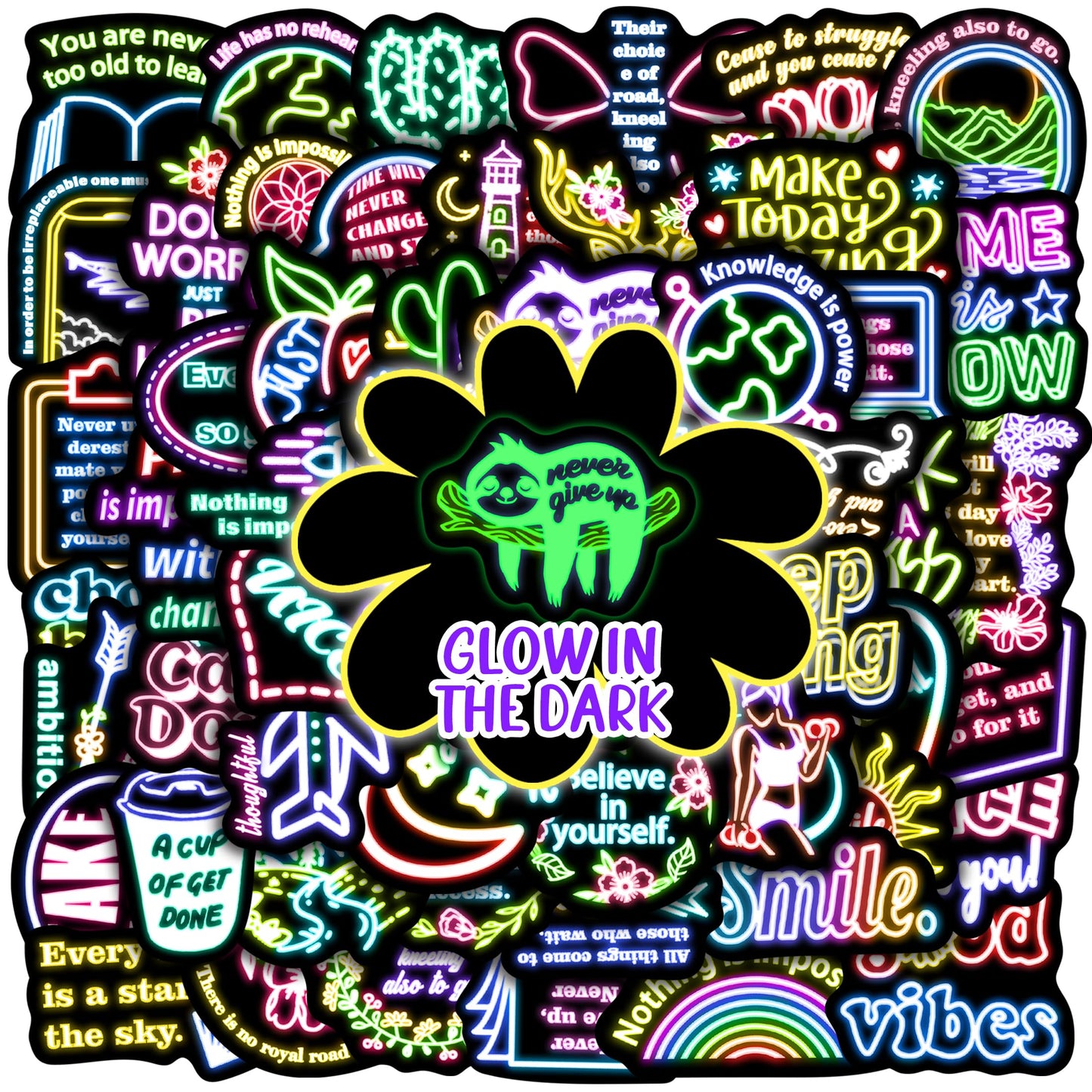 Glow in the Dark Neon Motivational Quote Stickers Set