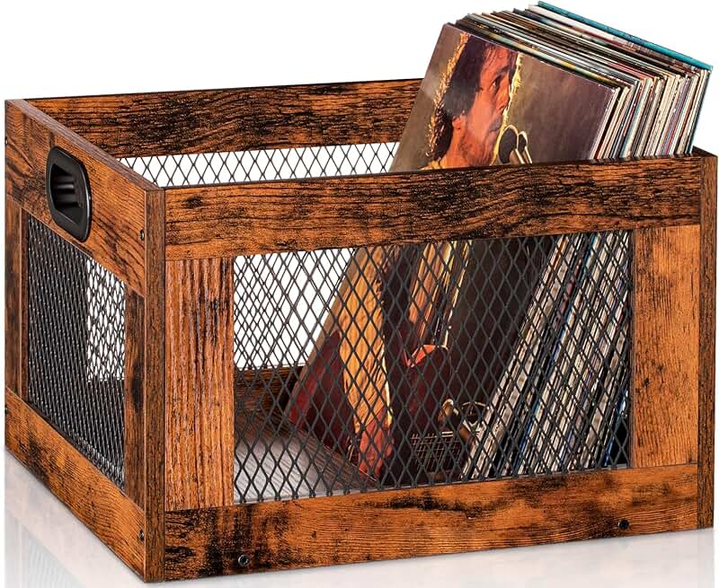 Wooden Vinyl Record Storage Crate for Albums