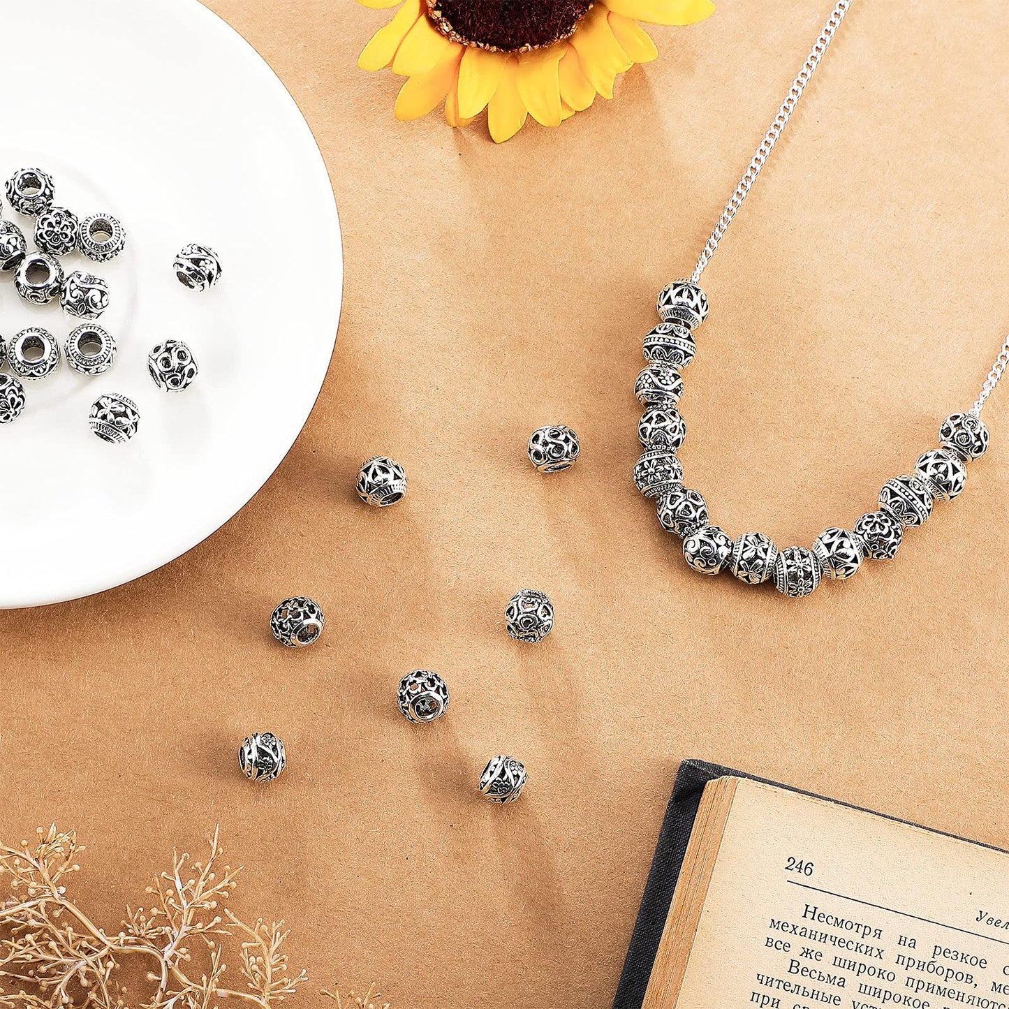 180 Pieces Silver Tone Spacer Beads for Jewelry Making