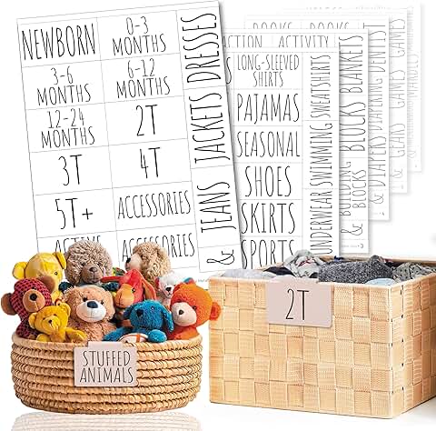 Nursery and Kids Room Organization Labels, 144 Clear Stickers