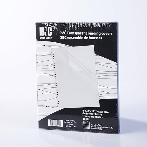 Clear PVC binding covers, 8-1/2 x 11 inches, pack of 100