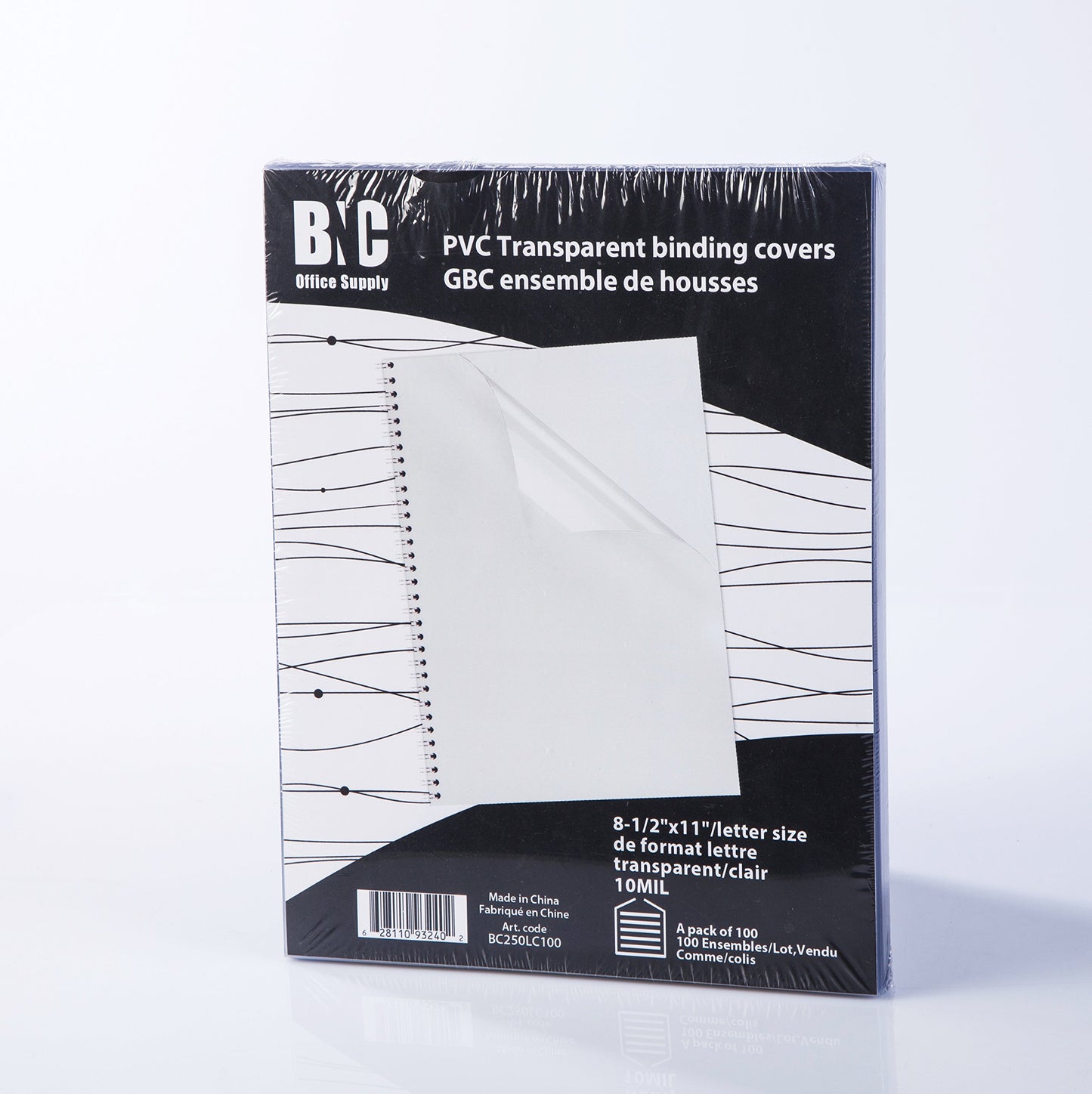 Clear PVC binding covers, 8-1/2 x 11 inches, pack of 100
