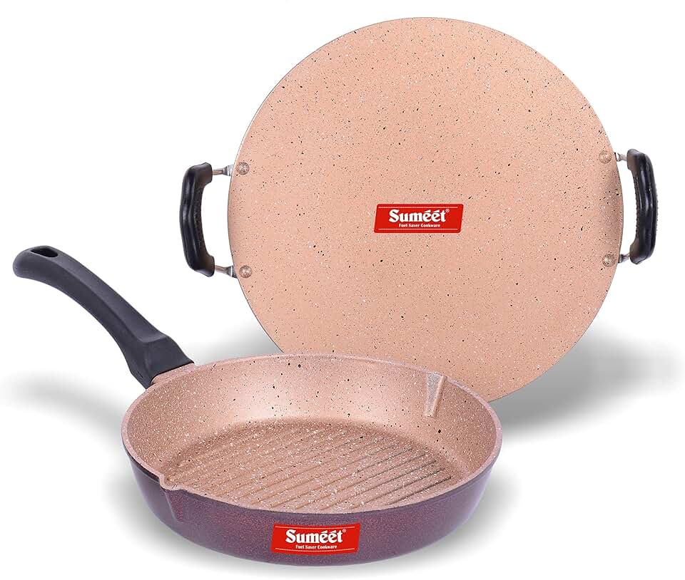 Nonstick Granite Cookware Set with Tawa and Grill Pan