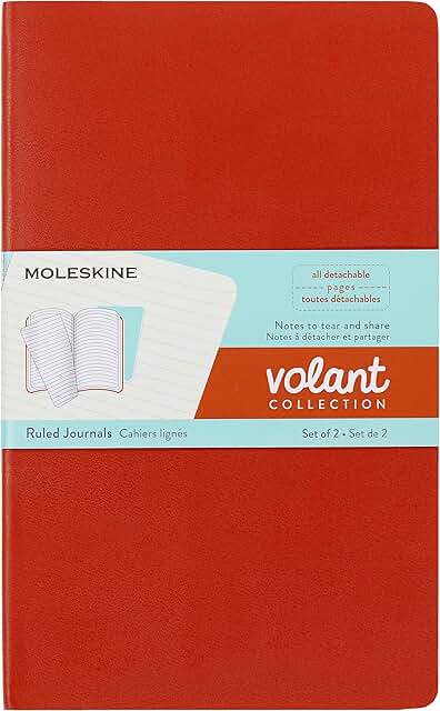 Set of 2 Large Soft Cover Ruled Journals in Coral Orange and Aqua Blue