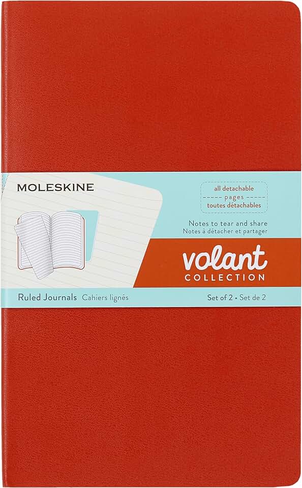 Set of 2 Large Soft Cover Ruled Journals in Coral Orange and Aqua Blue