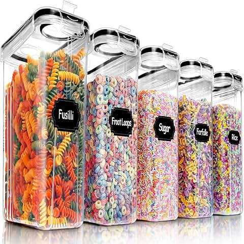 Set of 5 BPA-Free Airtight Cereal Storage Containers with Labels