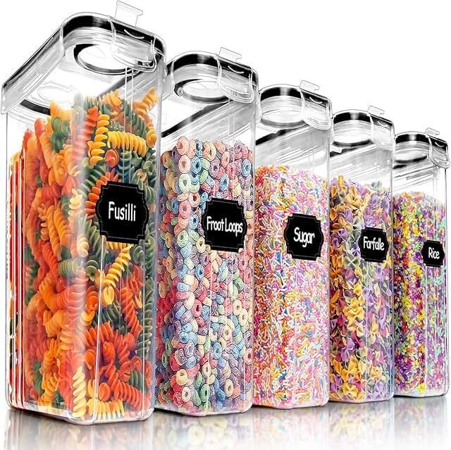 Set of 5 BPA-Free Airtight Cereal Storage Containers with Labels