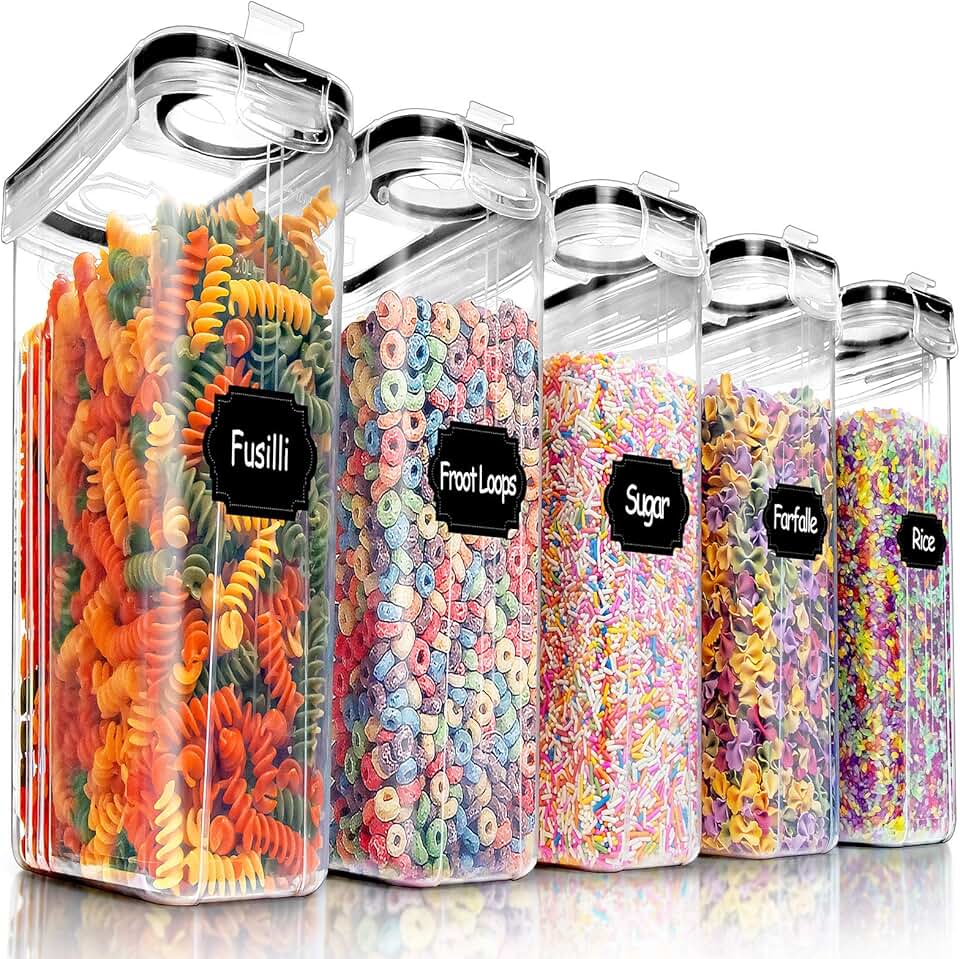 Set of 5 BPA-Free Airtight Cereal Storage Containers with Labels