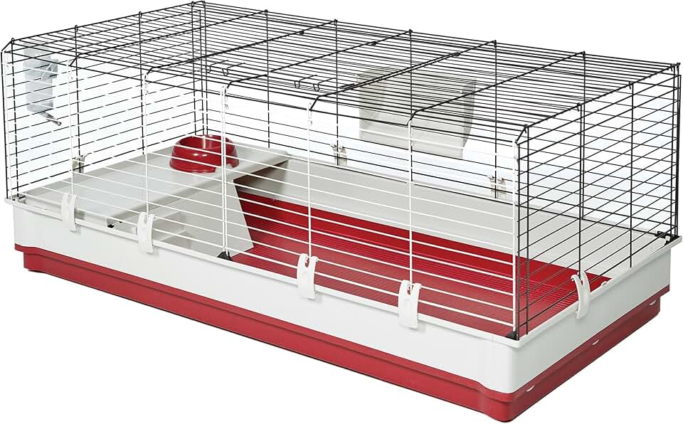 Large White and Red Rabbit and Guinea Pig Cage