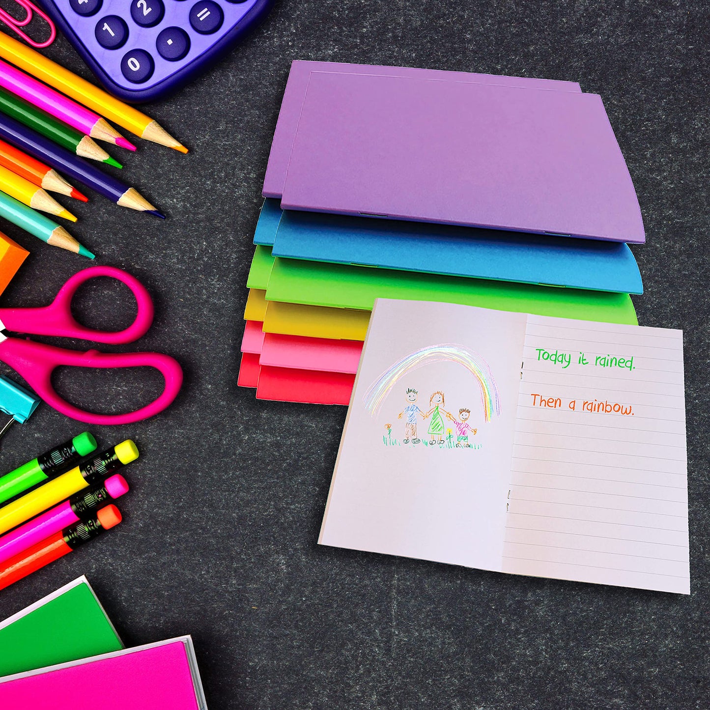 Kids' blank and lined notebooks, 12-pack, bright colors