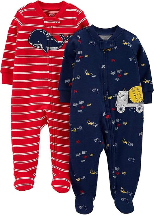 Baby Boys' 2-Way Zip Thermal Footed Sleep Set, Pack of 2