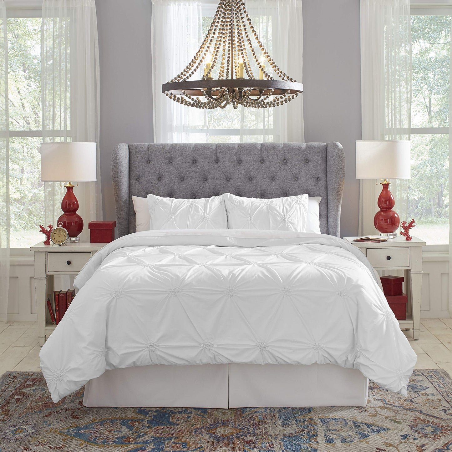 200TC 3 PC Knotted Pintuck Duvet Set King/Cal King, White