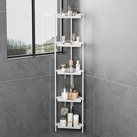 5-Tier Floor Corner Shower Caddy Organizer in White