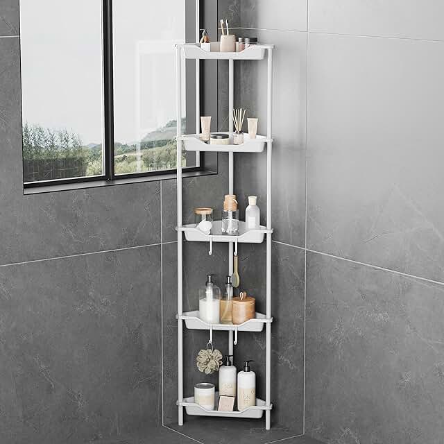 5-Tier Floor Corner Shower Caddy Organizer in White