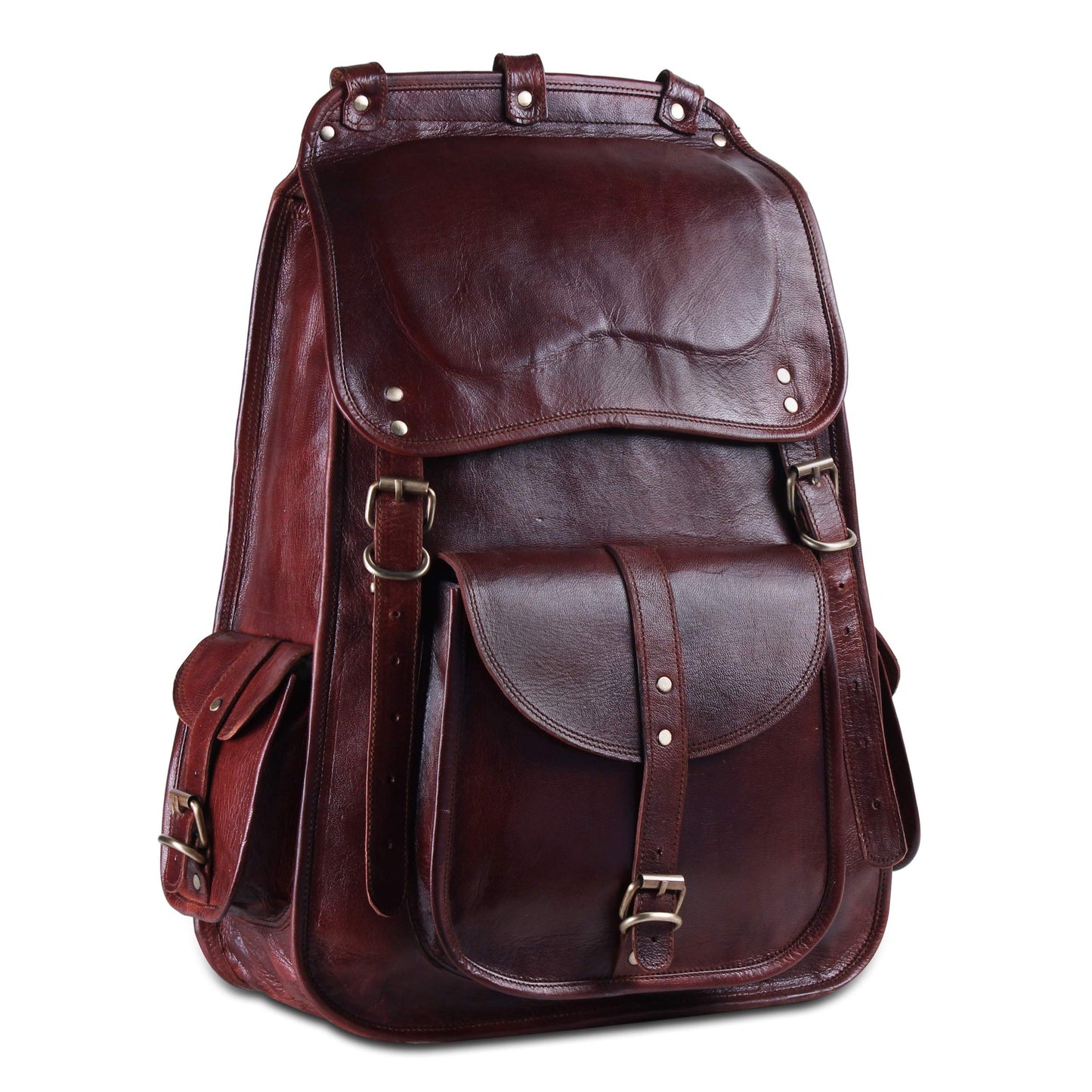 Vintage Full Grain 21 Inch Leather Laptop LARGE Backpack Casual Bookbag Daypack Camping Travel Rucksack Knapsack